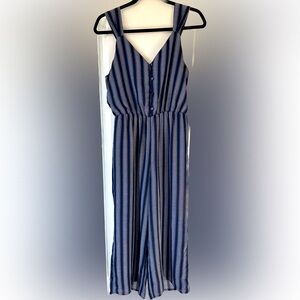 Wide Leg Striped Navy Jumpsuit with Tie Detail